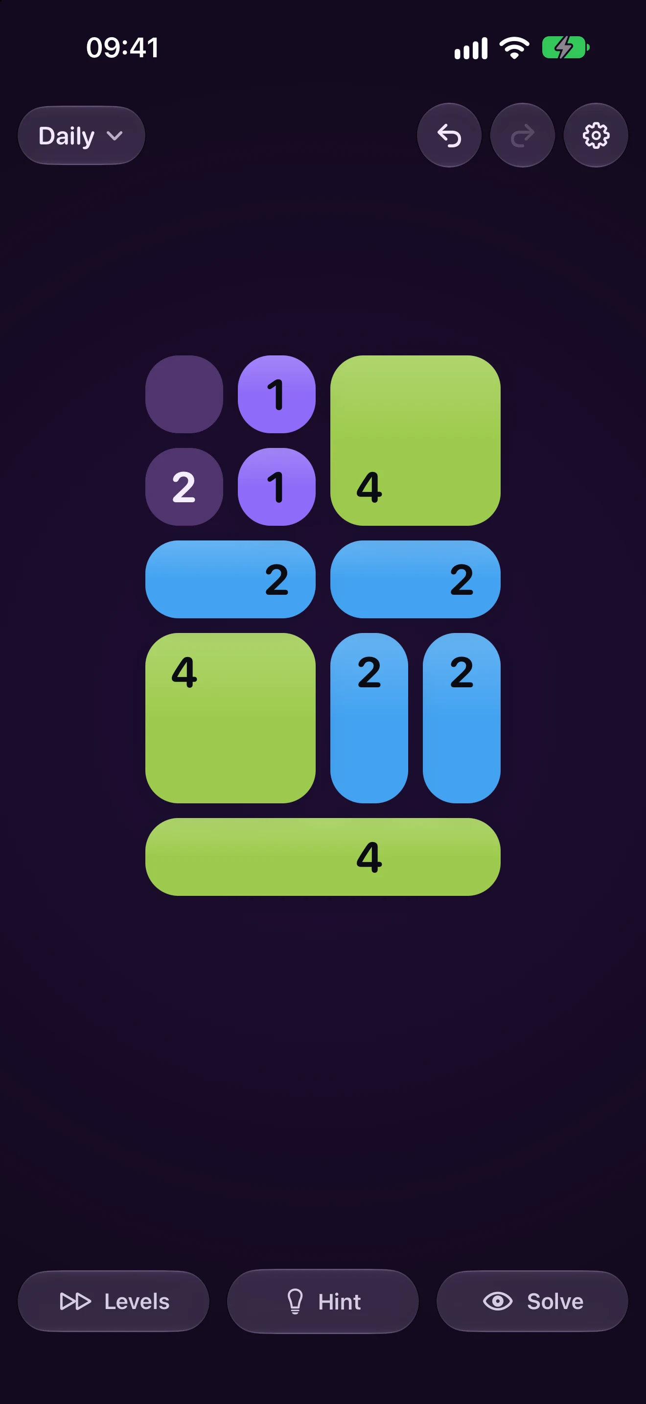 The daily puzzle part way through in the Bloom theme: the same board for everyone on that date, with some pieces placed and the rest of the numbers waiting.